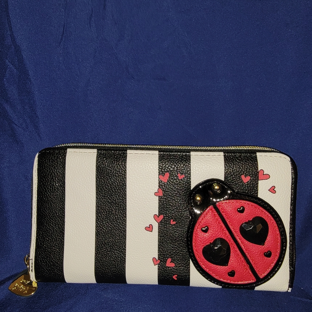 Betsey Johnson Striped Clutch with Red Ladybug